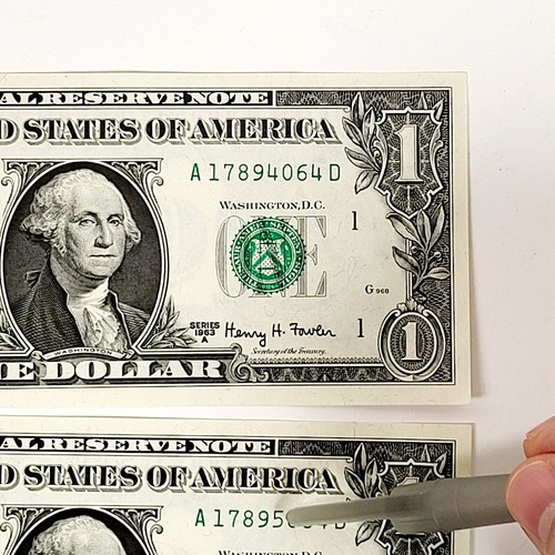 2x 1963 $1 DOLLAR BILL BANK NOTE *UNIQUE CONSECUTIVE SEQUENTIAL CURRENCY CRISP - Picture 3 of 4