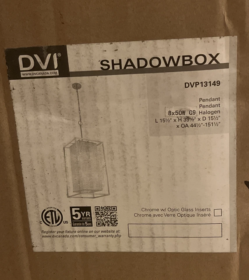 Pingente DVI Lighting DVP13149 CH-CRY caixa de sombra 8 luzes tamanho completo NOVO - Imagem 3 de 4