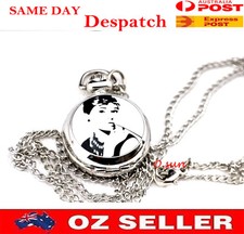 Audrey Hepburn Pic Design Lady Lady's Silver Nurse Battery Powered Pocket Watch