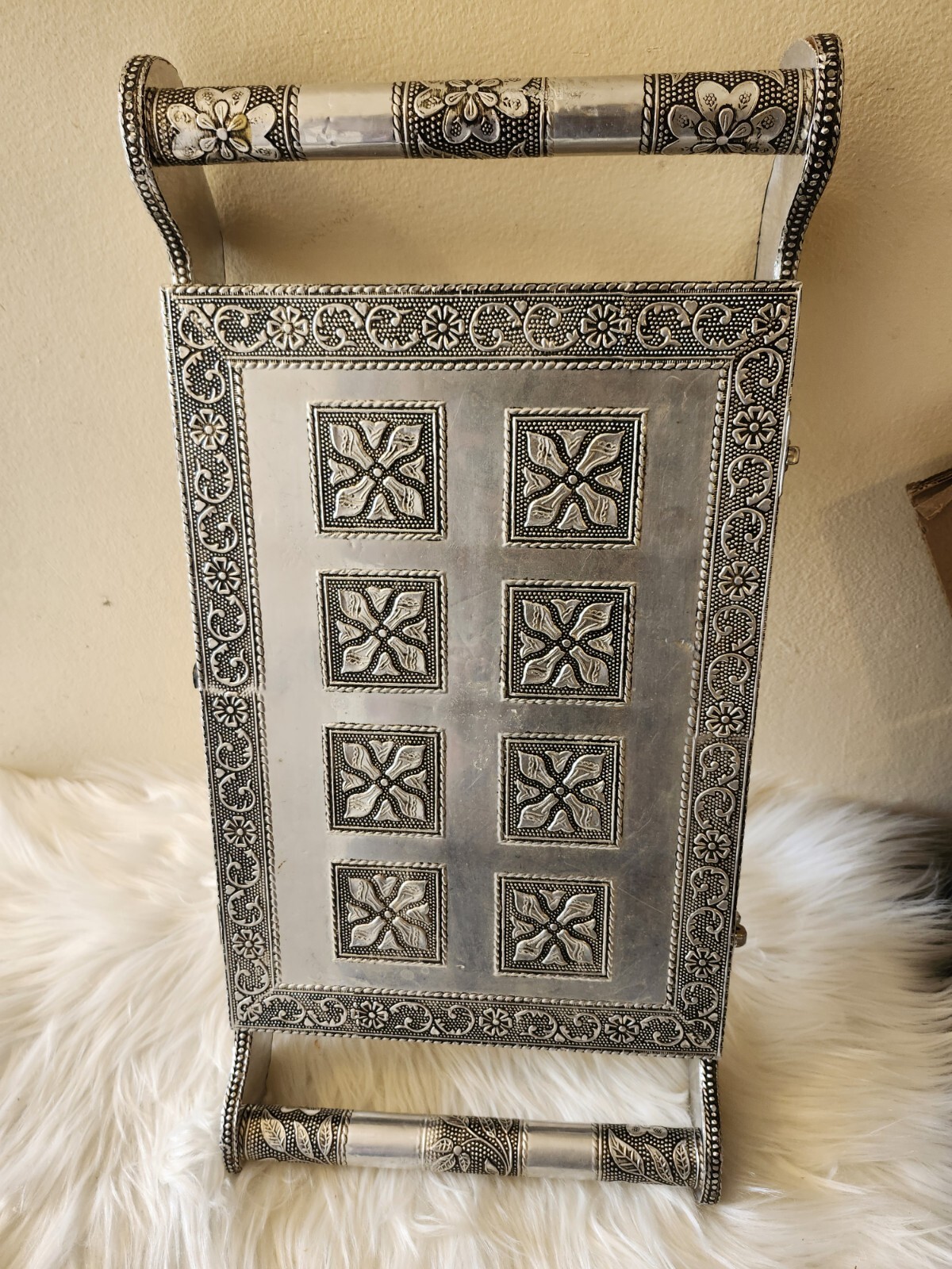 Storage Container-Antique, silver Handcrafted flo… - image 2