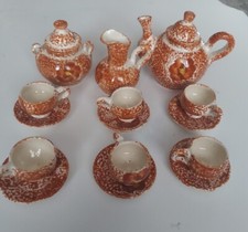 Child's Tea Set Spongeware Stoneware Play Set One Chip in Plate See Pic Vintage