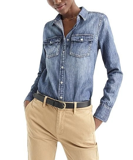 JCrew western chambray shirt in vintage indigo size 0 snap shell