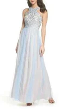 Morgan & Co Dress Gown Juniors 5/6 Maxi Blue Embroidered Prom Homecoming Formal