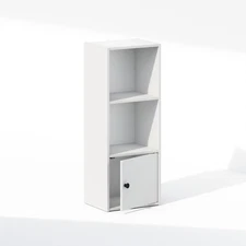 3-Tier Standing Shelf Bookcase with Door Storage, White