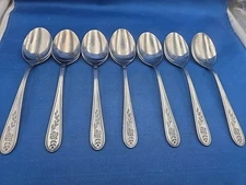 Lot of 7 Rogers Stanley Roberts FLORAL MIST Stainless Oval Soup Spoons 7"