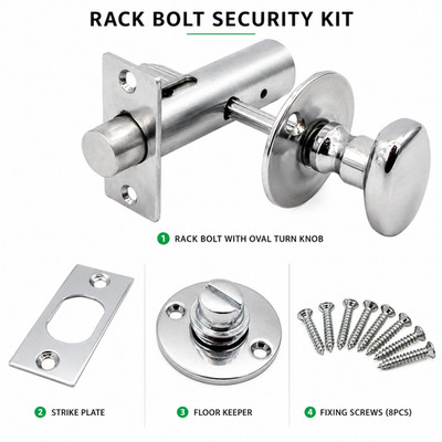 Badezimmer Oval Daumen Drehentriegelung 60mm Rack Bolzen Extra Sicherheit WC Schloss-CHROM