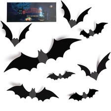 Halloween Party Decor, 64 Pcs 3D Bats, Wall Stickers, Black