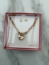 Guess Set Collana e Orecchini 18" Oro Chiave Cuore NUOVO con SCATOLA