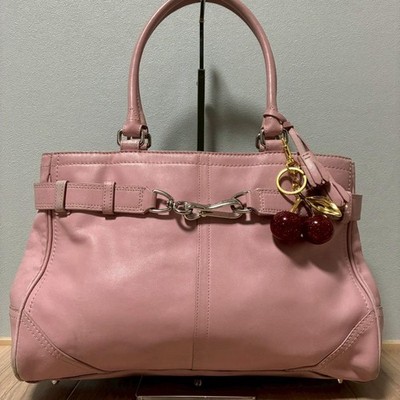 COACH Hamptons Jackie Pink Hobo Bag Y2K Cherry Charm Used in Japan 
