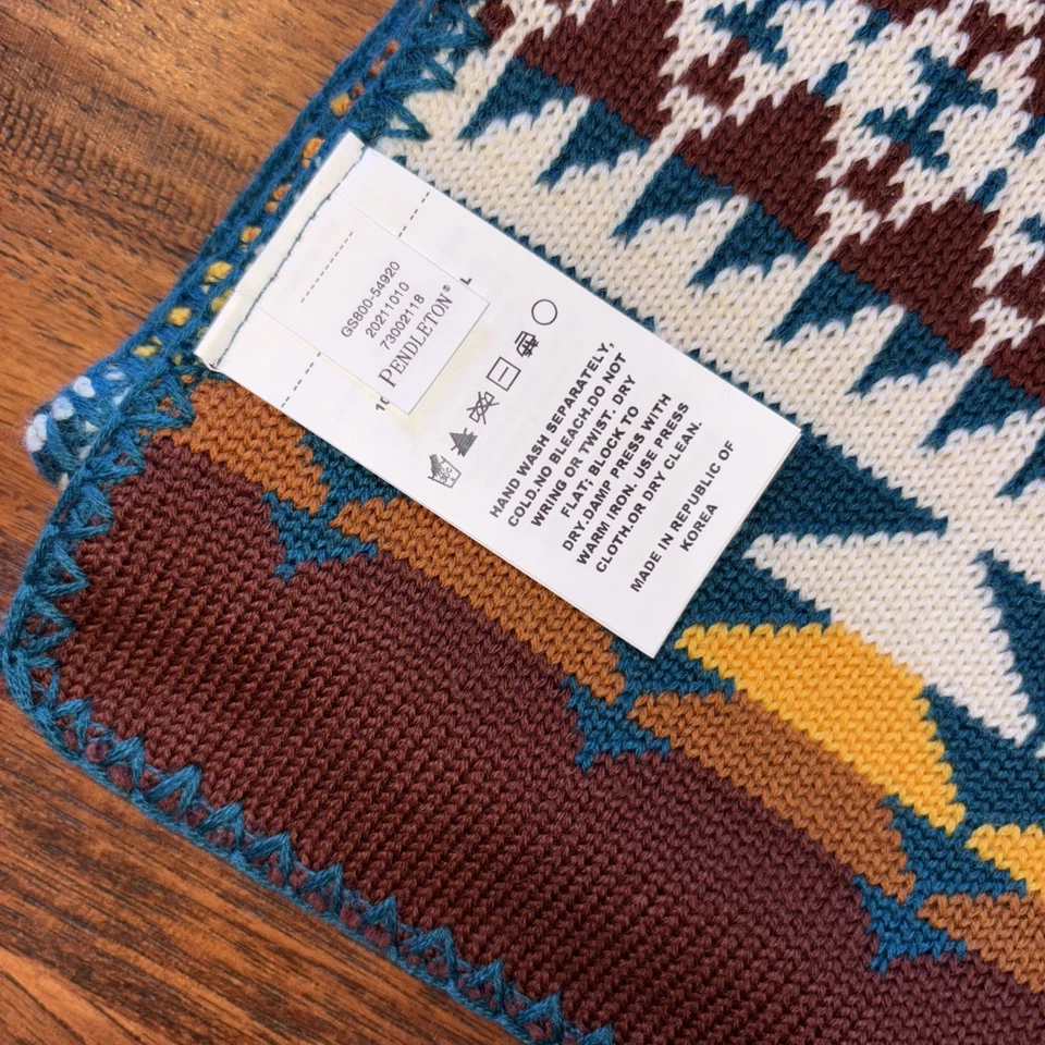 "Bufanda Pendleton 100 % lana merino azteca suroeste turquesa marrón 9"x 70""" Foto 2 de 4