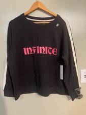 Alice  Olivia Black Sweatshirt with Pink White Accents Icon Paris Hilton L NWT