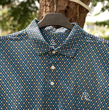 SALE Rhoback Four Leaf Men  s Short Sleeve Performance Polo Navy  Bronze Gold