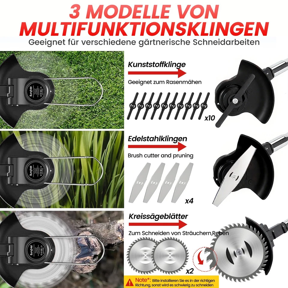 21V Elektro Akku Rasentrimmer mit 2 Akku und Ladegerät Freischneider Motorsense - Bild 4 von 4