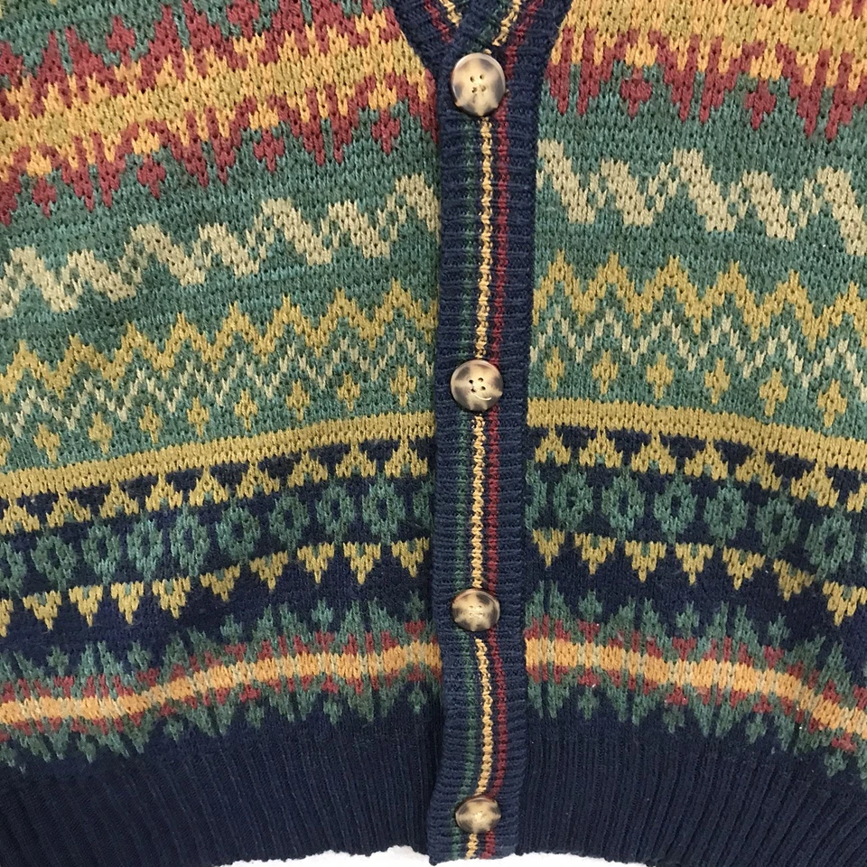 VTG Sears Fair Isle Cardigan Green 80s Grunge Grandpa Academia Preppy Sz L Tall - Image 4 of 4