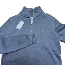 NWT Polo Ralph Lauren 1/4 Zip Sweater Youth XL 18/20 Navy Cotton Rib Mock Neck