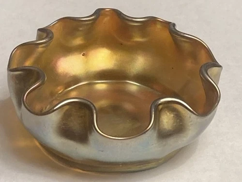 TIFFANY FAVRILE GOLD OPEN SALT RUFFLED EDGES SIGNED LCT
