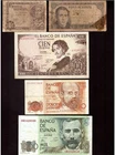 ESP LOT 5 BANKNOTES OF 1-5-100-200 and 1000 PTAS (1918 - 1980)