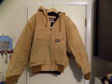 Big Smith Jacket Mens 2XL Brown Duck Canvas Hooded Quilted Lined Workwear