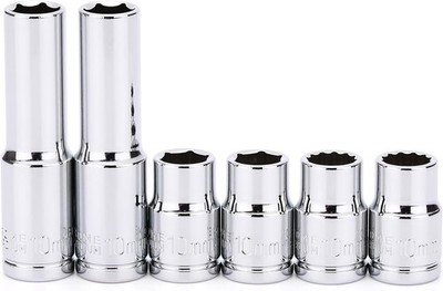 MIXPOWER 6PCS 3/8''Drive 10mm Deep&Shallow Socket, CR-V, Metric, Mirror Finish, 6