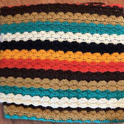 Vintage Hand Made Crochet Afghan Colorful Striped Throw 70-80 s Granny 82 x60 