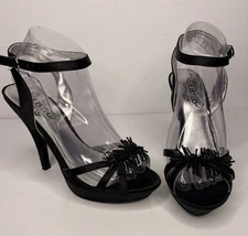 Womens Heels 7.5M Black Beaded Accent Ankle Strap Stiletto Heels Sandals