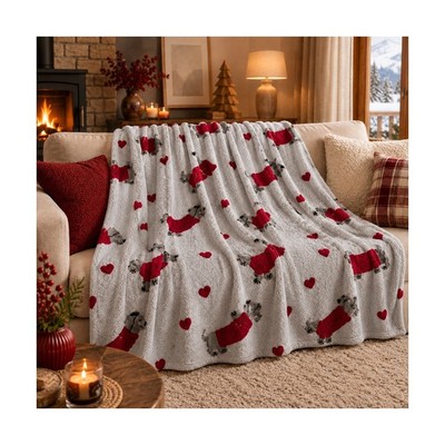 Plaid Effekt Cotta Wolle Jacquard 140x170 cm Dackel und Herzen, 100% Polyester