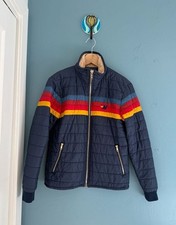 Aviator Nation 4 Stripe Puffer Jacket Size S Navy Blue Sherpa Collar