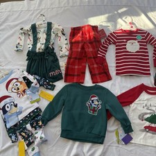 18 M Baby Clothes Lot of 7 Christmas Bluey Dress Pajama Flannel One Piece Bundle
