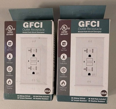 GFCI Outlet Receptacle Ground Fault Circuit Interrupter 20 Amp 125V (Lot Of 2)