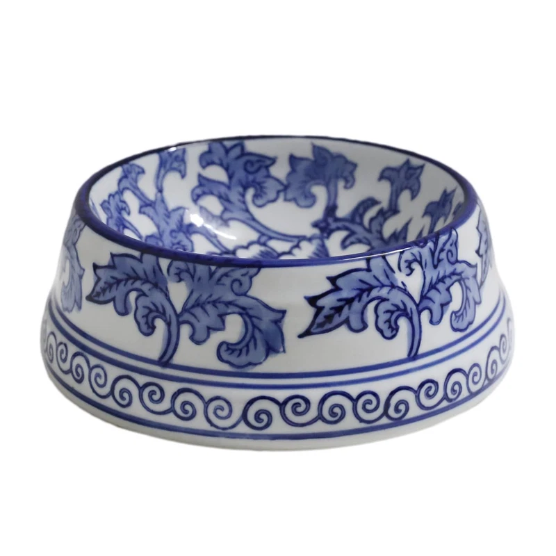 Aimusego Handpainted Ceramic Dog Bowl Blue White