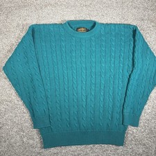 Vintage 90s Eddie Bauer Fisherman Cable Knit Cotton Sweater Blue Men  s Size M