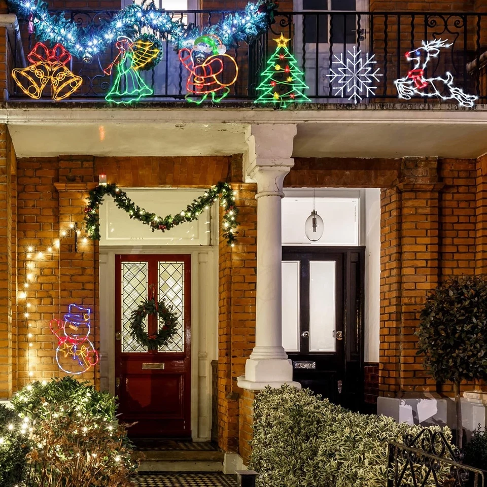 Paquete de 4 luces de silueta de ventana decoraciones de Navidad de 16" Santa Bell ciervo -1T Foto 4 de 4
