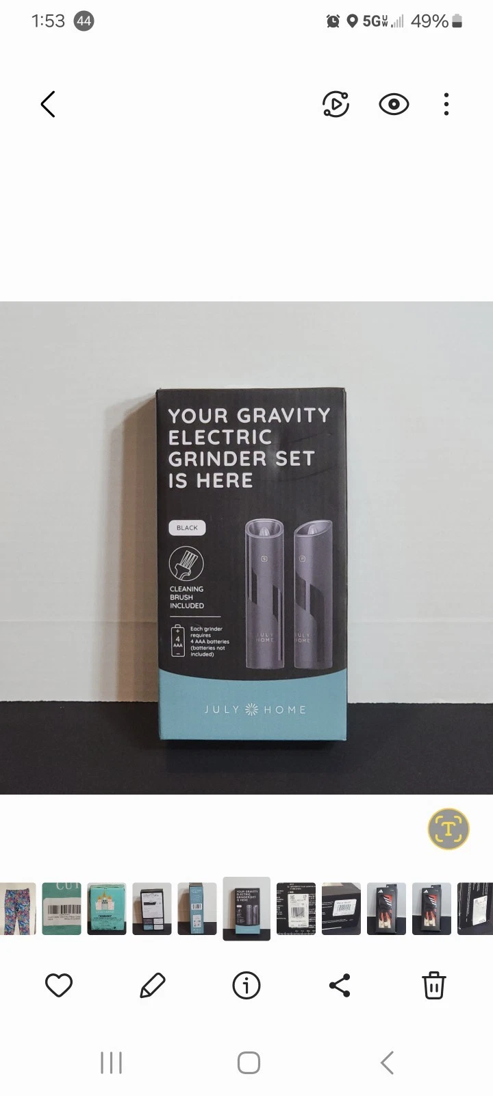 JULY HOME Gravity Electric SALT & PEPPER 2pc GRINDER Set