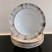 Set of 4 Denby Truffle Rimmed Pasta / Soup Bowls - Handcrafted England 24cm 9.5"