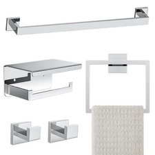 5-Pieces Polished Chrome Bathroom Hardware Accessories Set,16 Inch Towel Bar ...