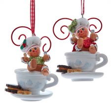 Kurt Adler Gingerbread Boy  Girl Teacup  Cookie Jar Ornaments Set H5903