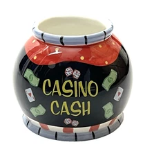 "Casino Cash" Bella Casa by GANZ Round Ceramic Cash Jar-Vibrant High-Gloss NEW