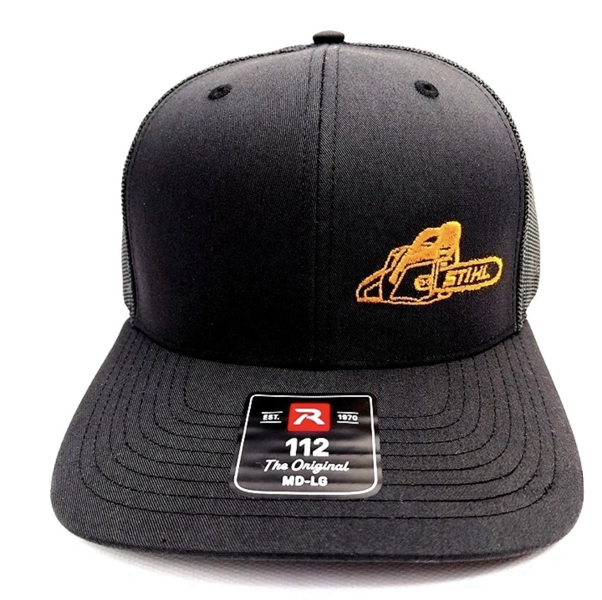 Chainsaw Embroidered Richardson 112 Cap Hat Mesh Snapback Black Stihl Tree Trim