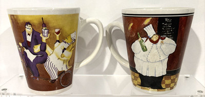 Gibson Everyday The Table Al Dente Fat Chef & Bicycle Coffee Mugs Set of 2