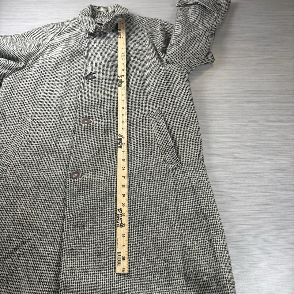 Vintage Harris Tweed Coat Mens Large Black White Houndstooth Wool Overcoat USA - Image 3 of 4