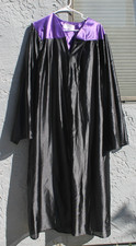 Balfour Graduation Gown Adult Black- Purple Bib 5'9"- 5'11" Unisex- zipper