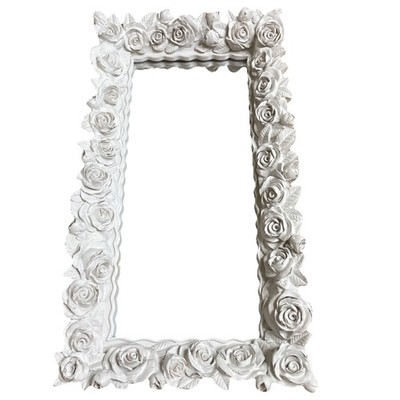 Shabby Chic Vanity Mirror Tray White Resin Designer Art Roses Boudoir 14 x 8 in