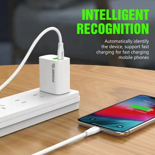 Fast Charging 18W Power Delivery USB-C 2.4A & USB-a Port Home Charger with Cable - Image 4 of 4