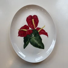 Vintage Santa Anita Ware Red Anthurium Oval Serving Platter Plate 13”