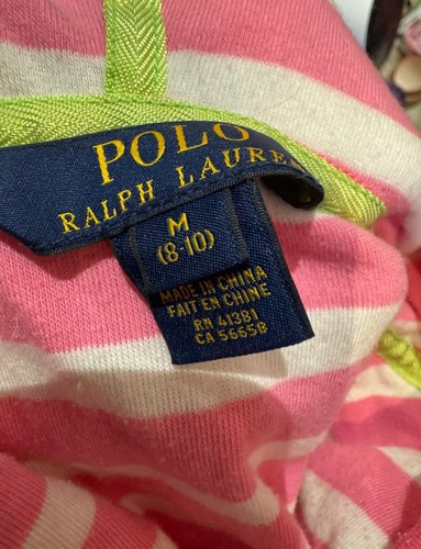 Ralph Lauren accappatoio spugna bambina cappuccio 8-10 anni rosa righe spiaggia nuoto - Foto 9 di 9