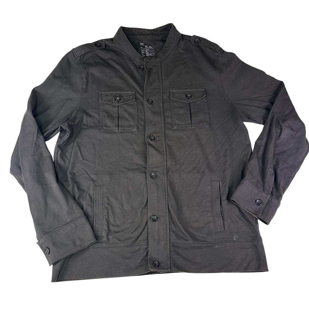 Gap Jacket Mens XL Tall Gray Military Field Cotton Stand Collar 