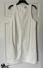 J Crew Womens Size 8 White Cotton Shift Dress Sleeveless Raw Hem Pockets