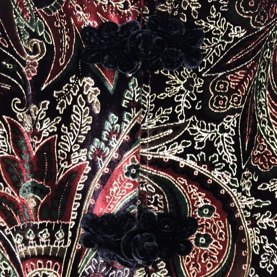 Aria A. Velvet 长袖纽扣切换佩斯利高领上衣衬衫丝绸 XL — 第 4/4 张图片