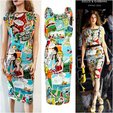 Dolce & Gabbana Runway SS2004 Comics Print Open-Back Bodycon Silk Dress IT42