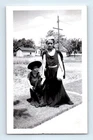 Old Vintage Photo BOY AND GIRL IN COSTUME HAT STANDING OUTSIDE SNAPSHOT